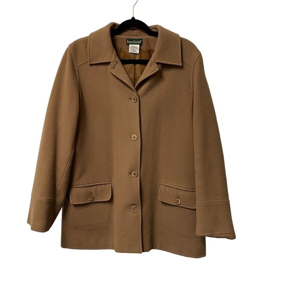 HARVE BENARD COAT PEACOAT BUTTON UP WOMENS SIZE 12 WOOL BLEND LINED CAMEL BROWN - Picture 1 of 9